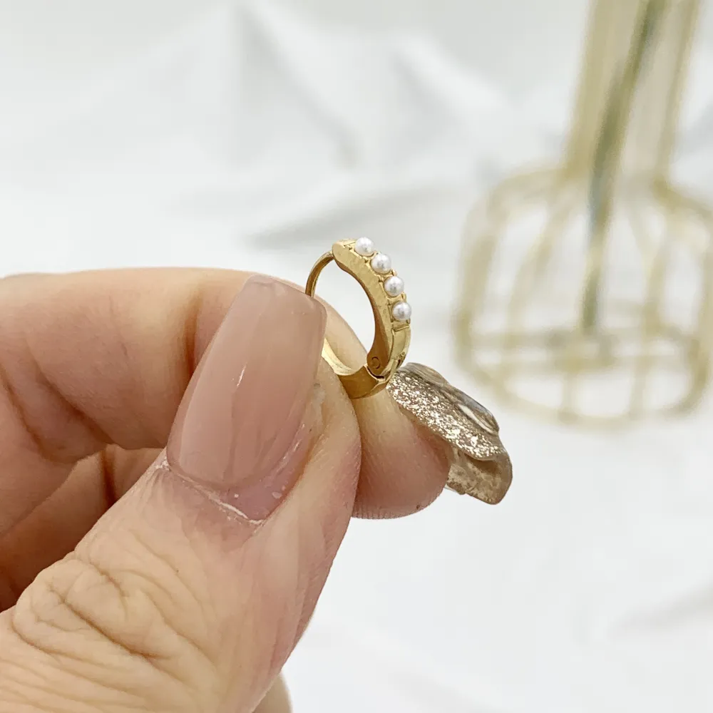 Cerchio con Perla-12Paia Orecchini in Acciaio - OPA-103-AA970E 8mm