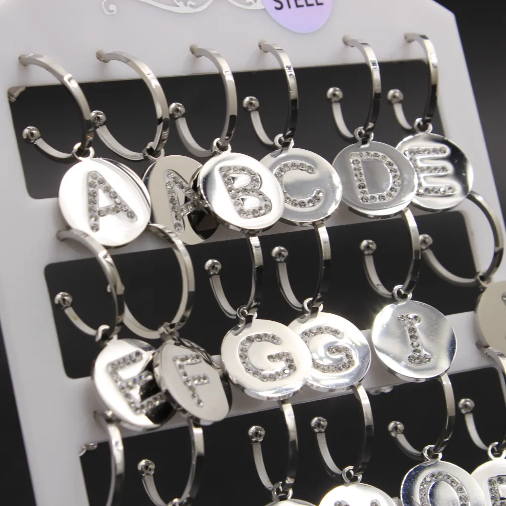 OPA-Iniziale Strass Tondo 5014- 12 Paia Orecchini in Acciaio - OPA413-0243-Iniziale Strass Tondo - 12 Paia Orecchini in Acciaio