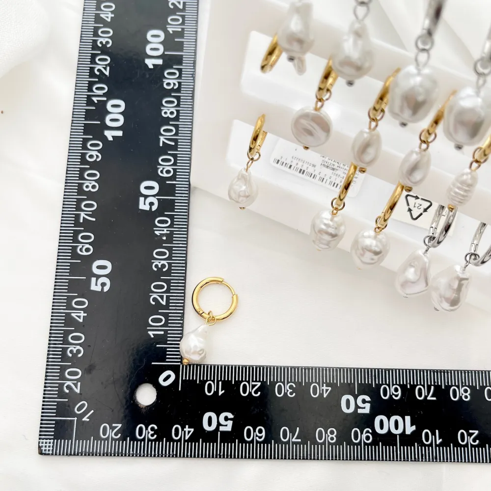 Cerchio con Perla Pendente-12Paia Orecchini in Acciaio - OPA-413-0801