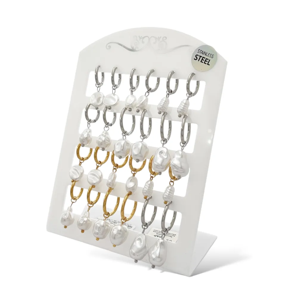 Cerchio con Perla Pendente-12Paia Orecchini in Acciaio - OPA-413-0801