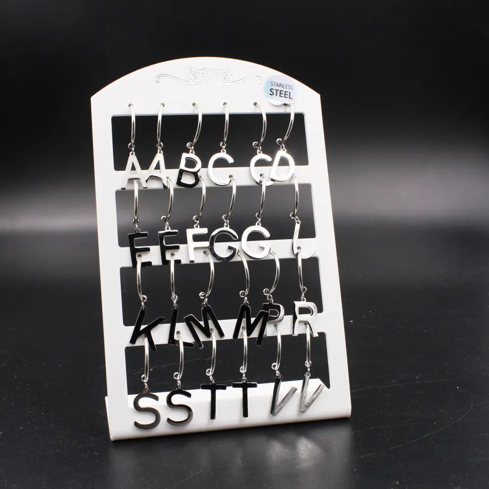 OPA5016-Iniziale- 12 Paia Orecchini a Cerchio in Acciaio - OPA413-150-Iniziale- 12 Paia Orecchini a Cerchio in Acciaio