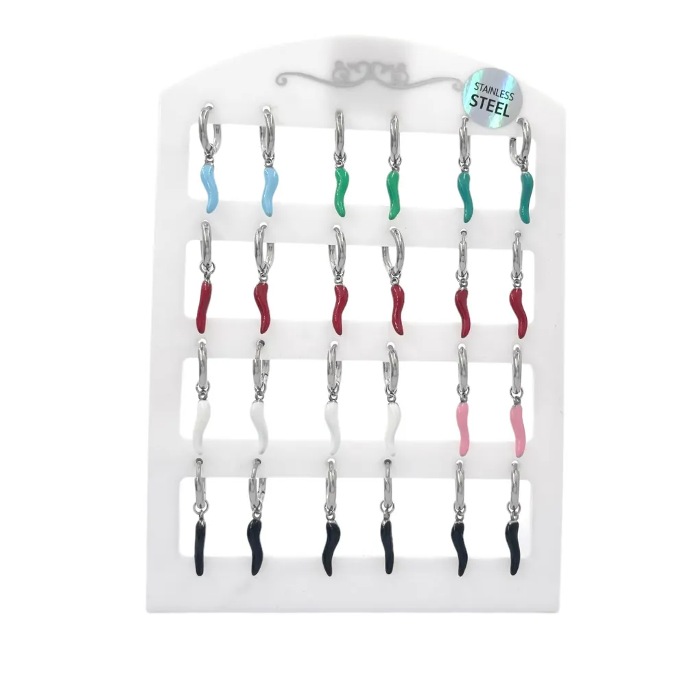 Cerchio con Cornino Colorato-12 Paia Orecchini in Acciaio - OPA-450-291