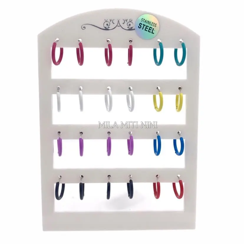 OPA450-364-Cerchi Colorati-12 Paia Orecchini in Acciaio - OPA450-364-Cerchi Colorati-12 Paia Orecchini in Acciaio