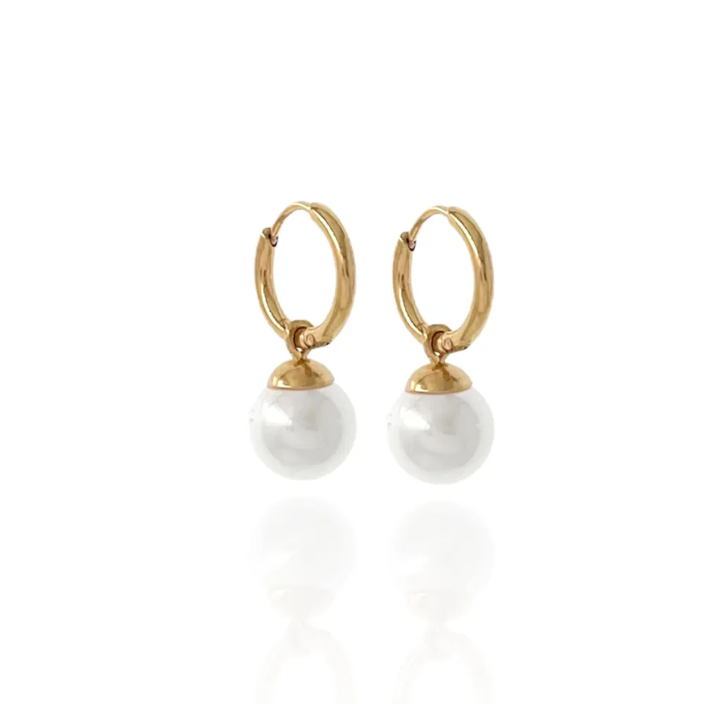 Cerchio 1.60x8mm con Perla-Orecchini in Acciaio - OPA-450-375 1.6x8mm