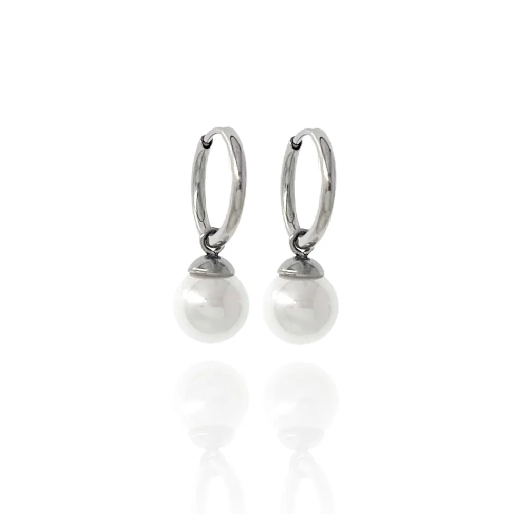 Cerchio 1.60x8mm con Perla-Orecchini in Acciaio - OPA-450-375 1.6x8mm