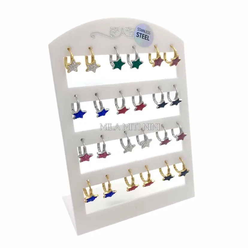 OPA450-403-Cerchio 2x10 Stella-12 Paia Orecchini in Acciaio - OPA-450-403 2x10mm