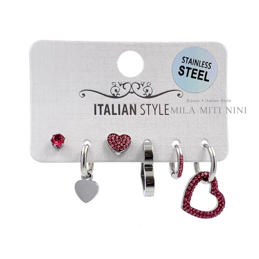 Cuore con Strass-Set 6pz Orecchini con Zirconia - OPA6-450-426