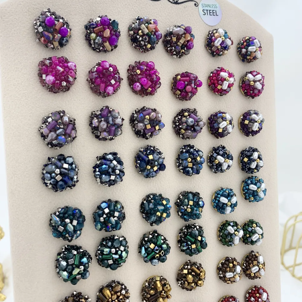 Bottone con Cristalli-36Paia Orecchini a Lobo in Acciaio - OPA-732-124