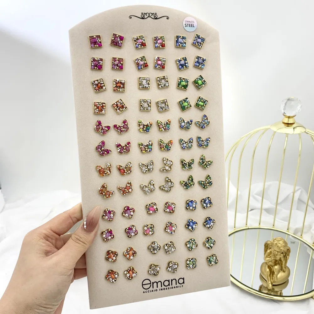 Quadrato Farfalla Quadrifoglio-36 Paia Orecchini a Lobo in Acciaio - OPA-732-204