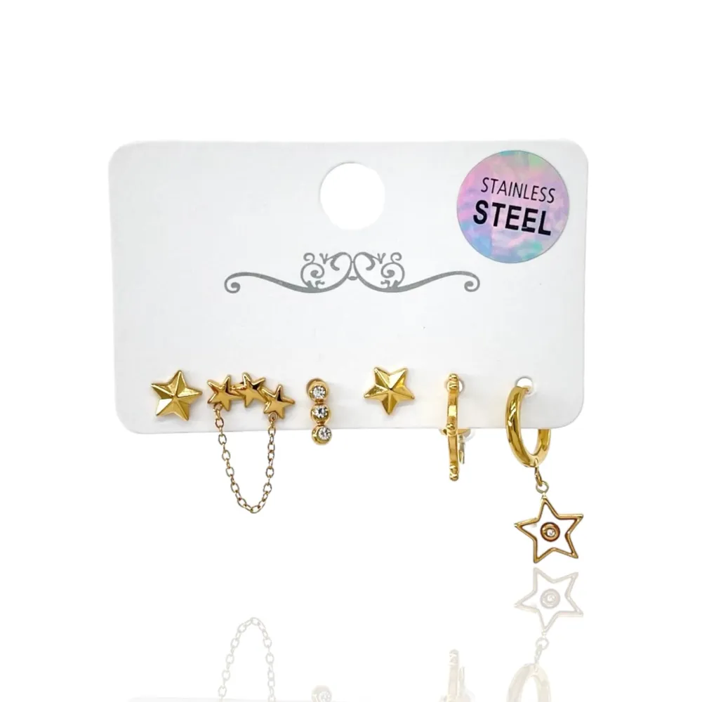 Stella-Set 6Pz Orecchini in Acciaio - OPA-736-08