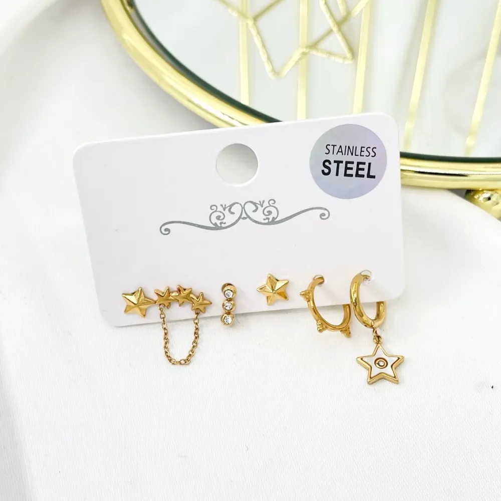 Stella-Set 6Pz Orecchini in Acciaio - OPA-736-08