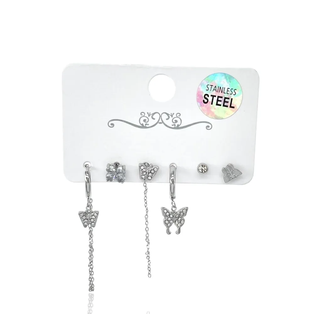 Farfalla-Set 6Pz Orecchini in Acciaio - OPA-736-09