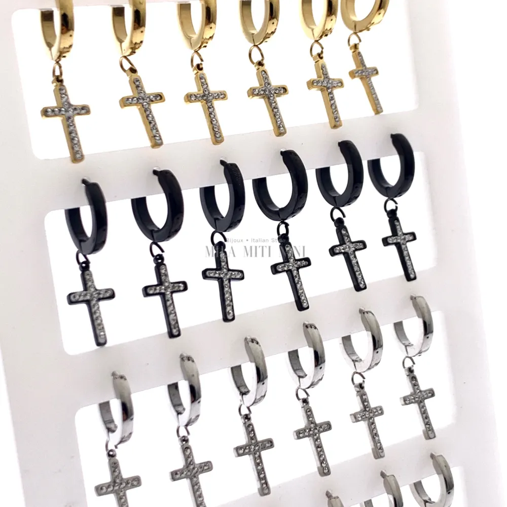 Croce con Strass-Orecchini Cerchio 2x9 in Acciaio - OPAA-450-336 2x9mm