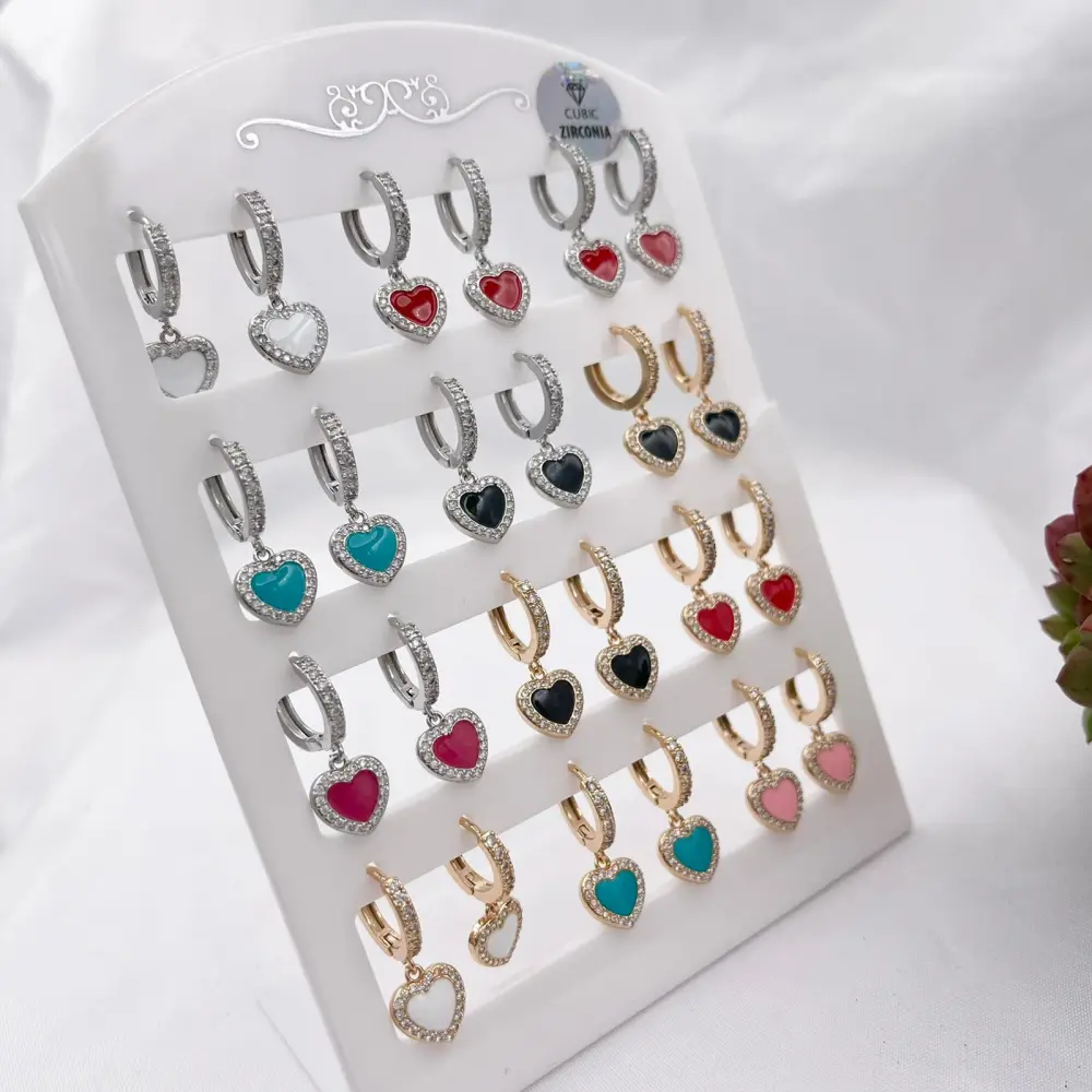 Cerchio con Cuore-12Paia Orecchini con Zirconia - OPM109-128
