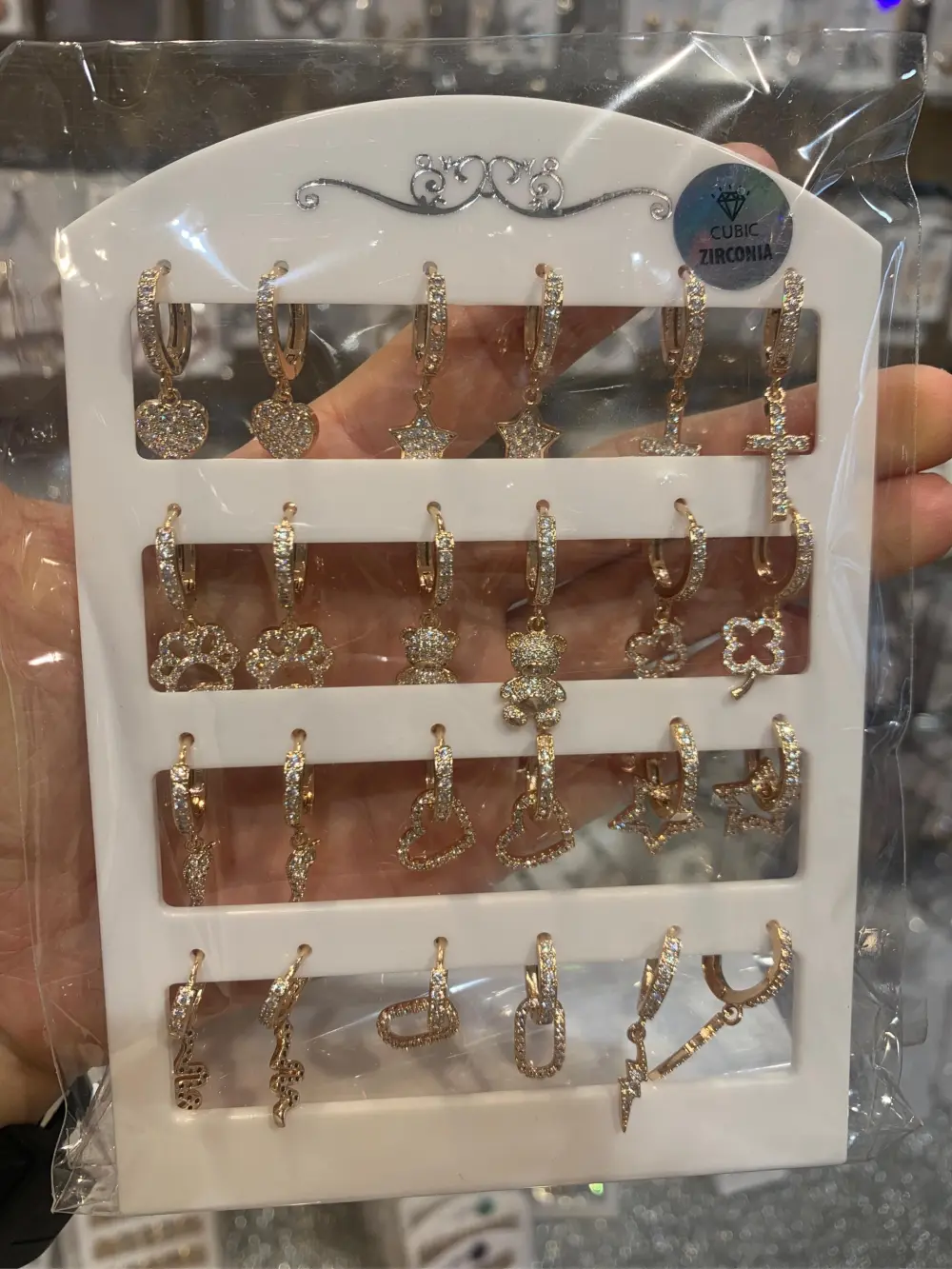 Cerchio con Soggetti Mix-12Paia Orecchini con Zirconia - OPM109-144