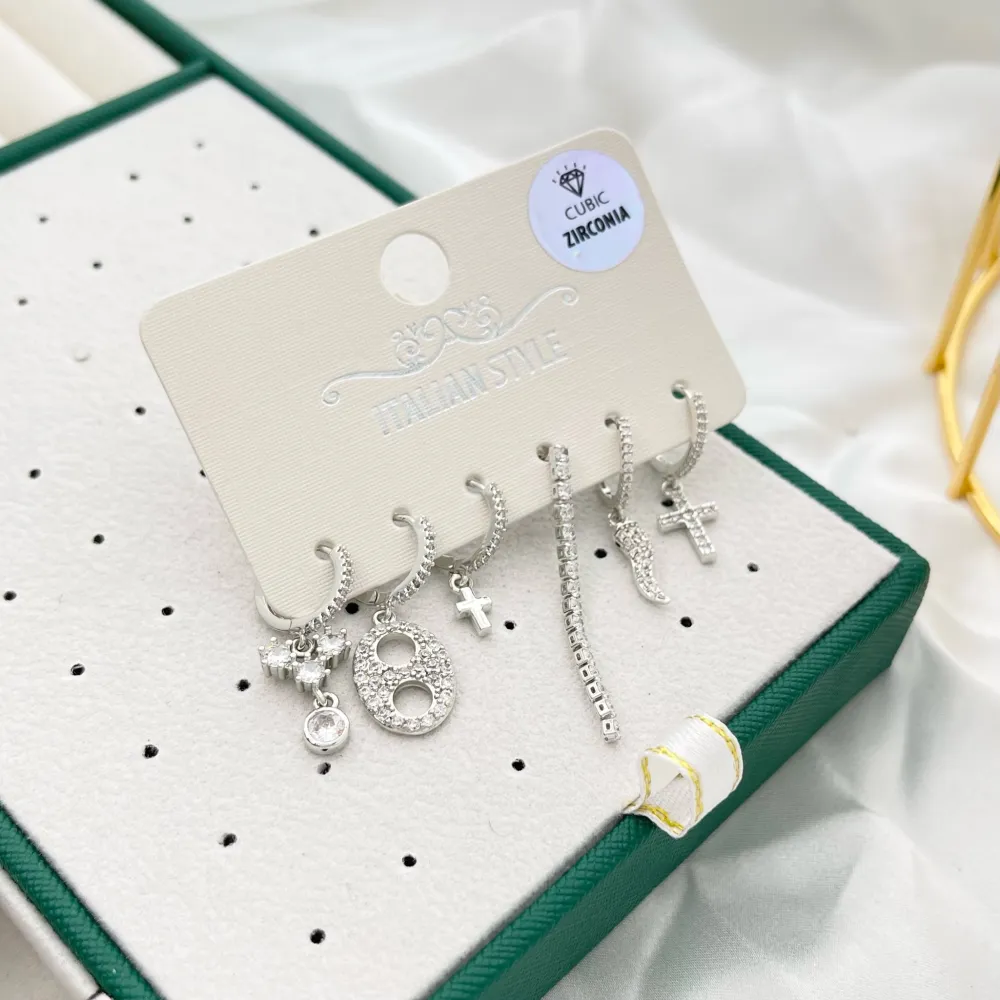 Croce Cornino-Set 6Pz Orecchini con Zirconia - OPM-109-L31