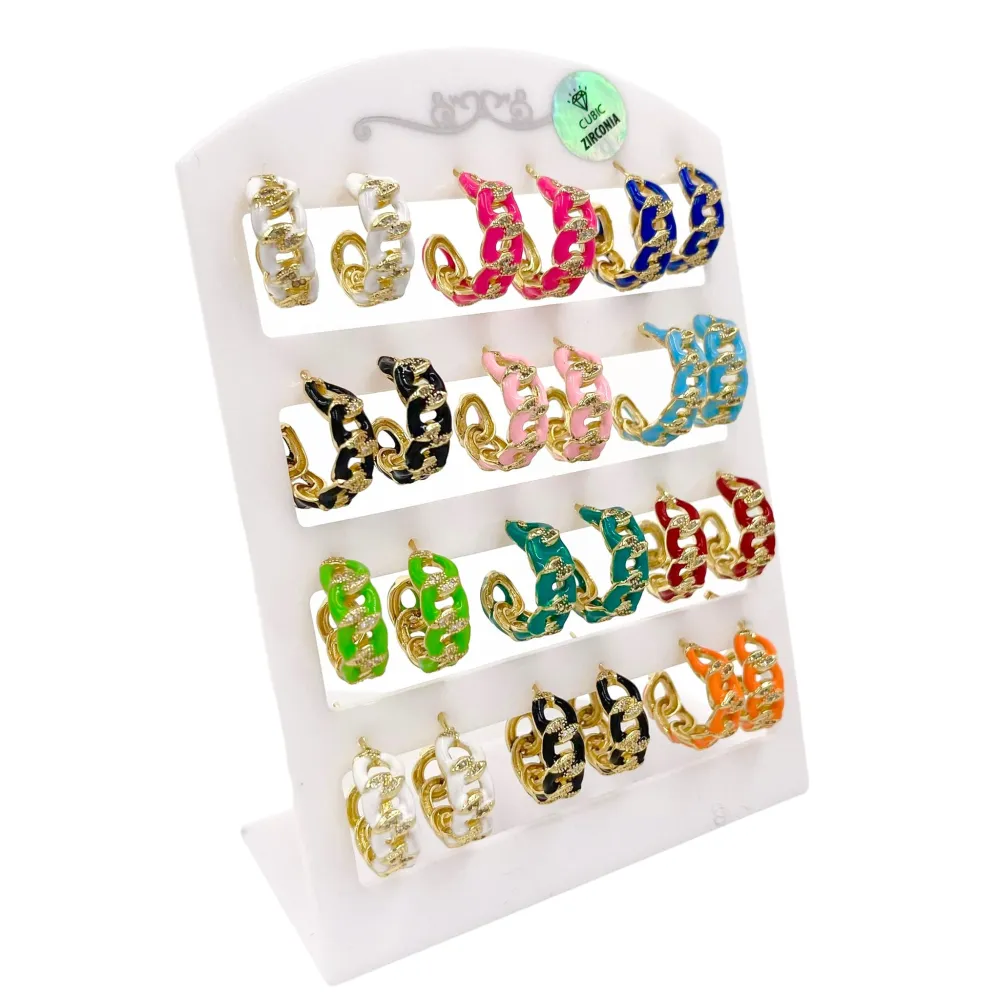 Cerchio Catena Colorato-12 Paia Orecchini con Zirconia - OPM-426-51