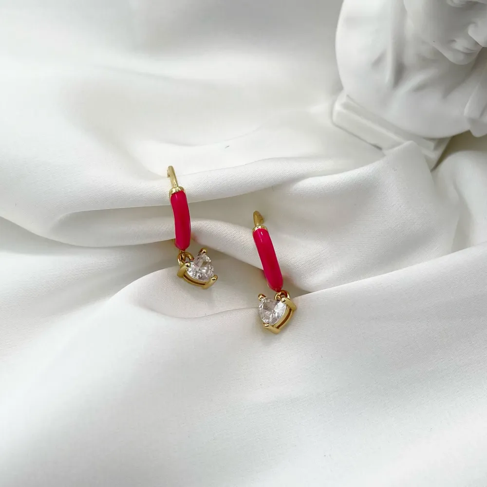 Cuore Smaltato Pendente-12 Paia Orecchini con Zirconia - OPM-426-80