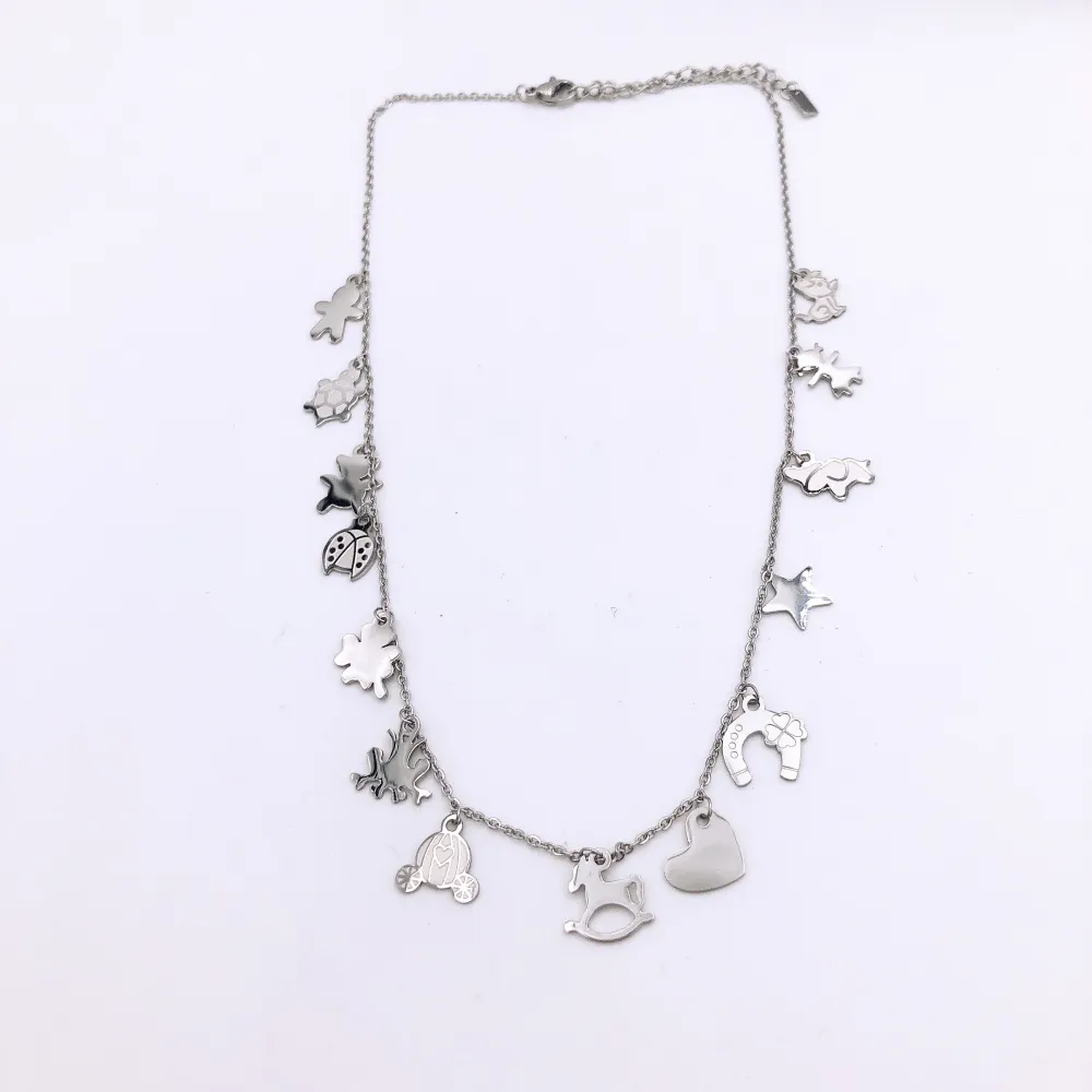 Collana corta in  acciaio - PORTA FORTUNA  FAVOLE PENDENTE MIX 4006  -COLLANA ACCIAIO