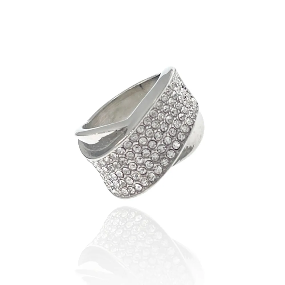 Onda con Strass-Anello in Acciaio con Misura - AAM-103-AA2011R