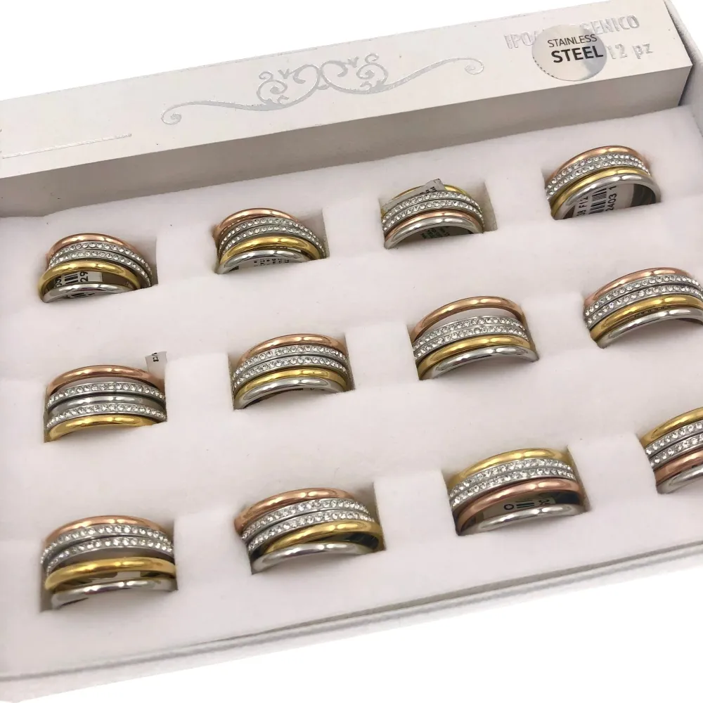 Set 5pz Fedini con Strass-12 Set Anelli in Acciaio con Misura - AAM105-138