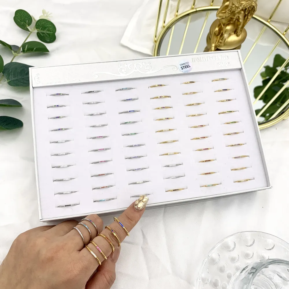 Cinque Punti Luci Zirconia-60Pz Anelli Regolabili in Acciaio - AAR-103-AA2489R