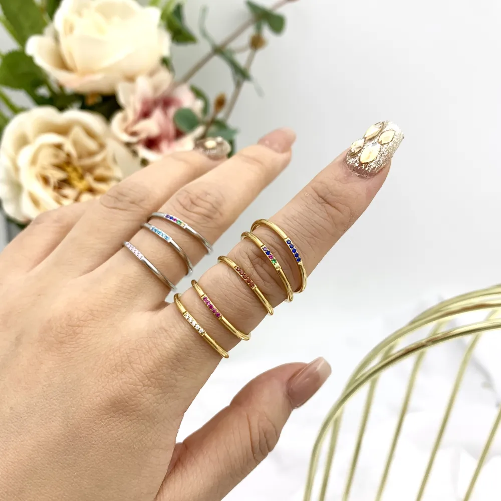 Cinque Punti Luci Zirconia-60Pz Anelli Regolabili in Acciaio - AAR-103-AA2489R