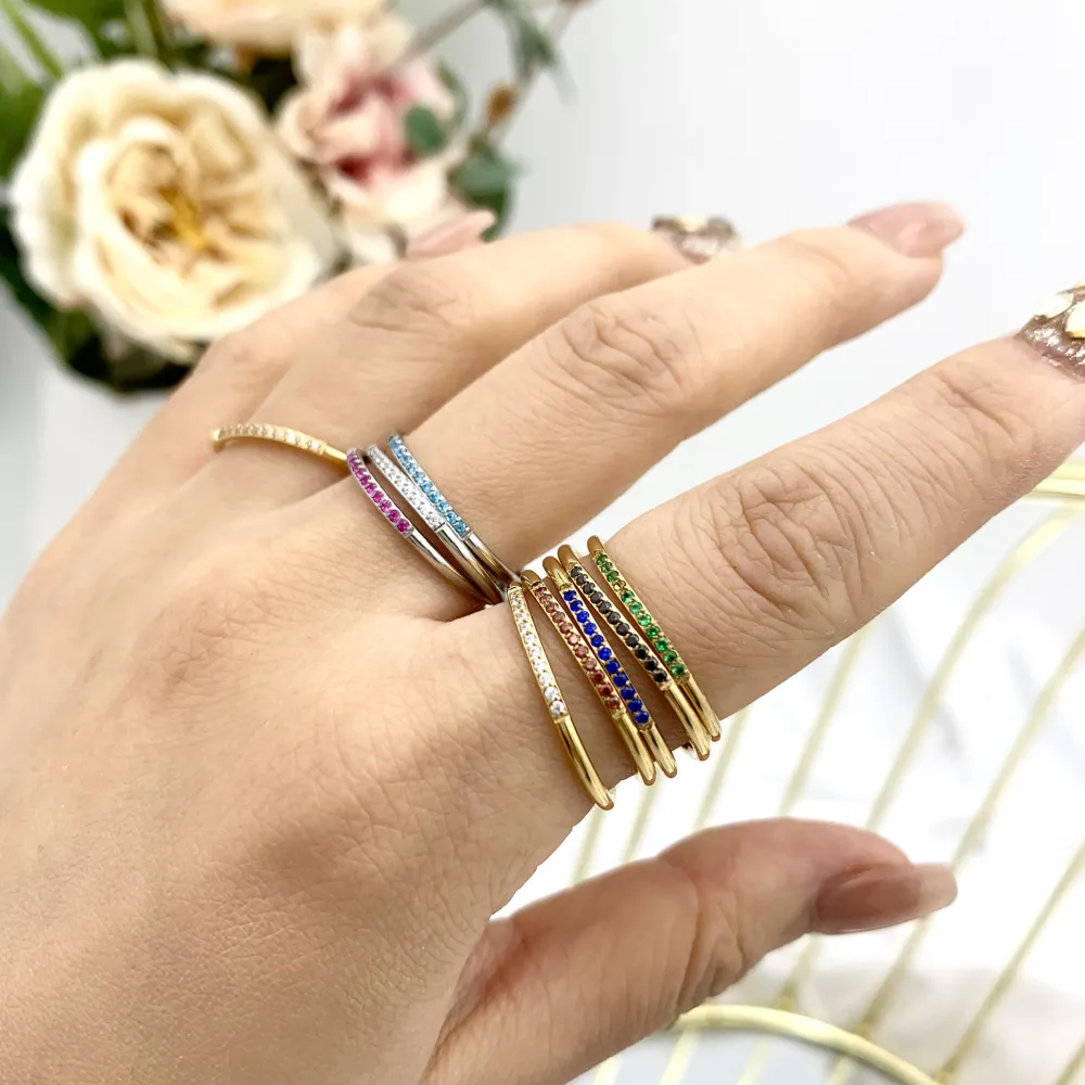 Mezza Fila Zirconia-36Pz Anelli Regolabili in Acciaio - AAR-103-AA2490