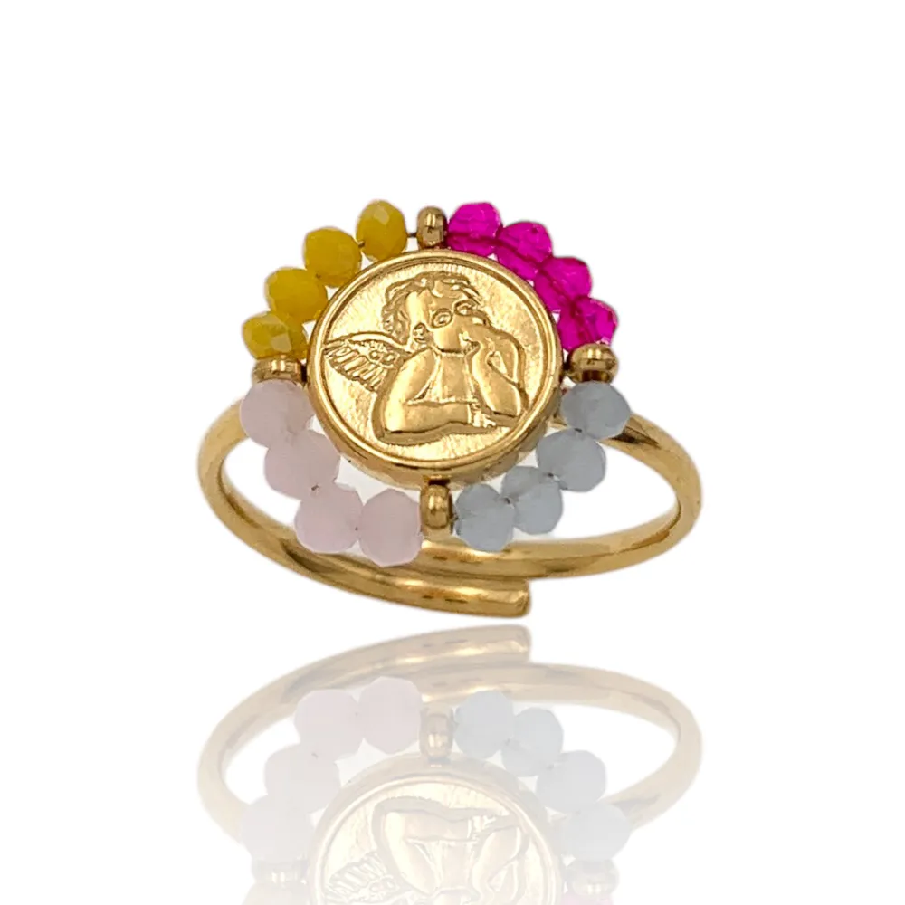 Angelo con Cristalli-36pz Anelli Regolabili in Acciaio - AAR-103-AA2711R