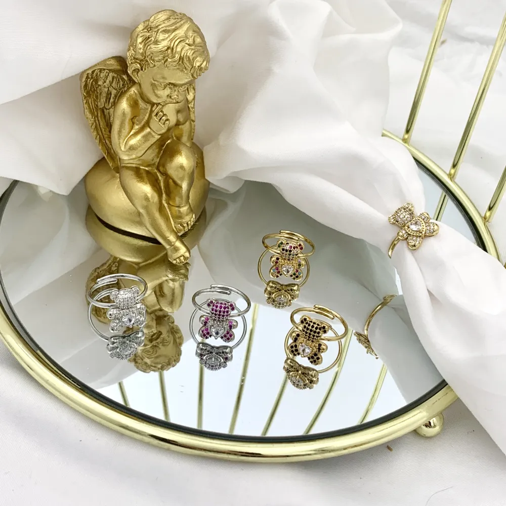 Orsetto Grande con Zirconia-12pz Anelli Regolabili in Acciaio - AAR-103-AA2719R 15mm