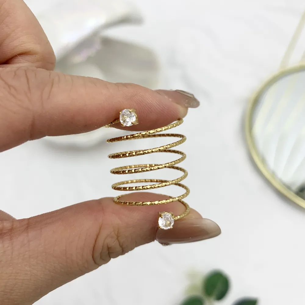 6 Fili a Molla con Punto Luce -Anello in Acciaio - AAR-103-AA4013R