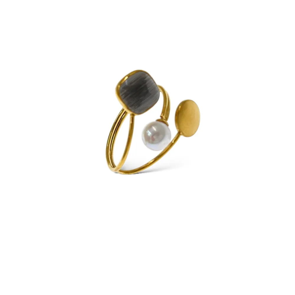 Pietra Perla-24pz Anelli Regolabili in Acciaio - AAR-103-AA5159R