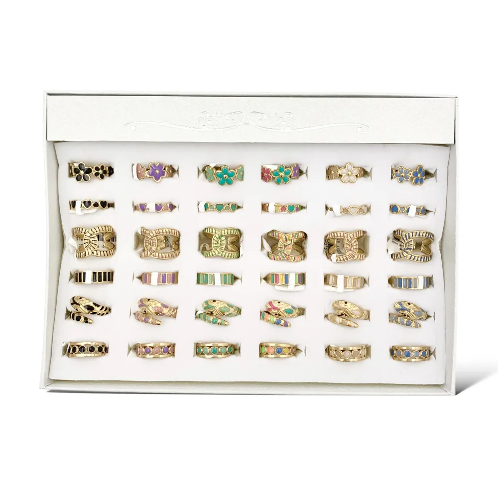 Mix Modelli Smaltati-36Pz Anelli Regolabili in Acciaio - AAR-732-19