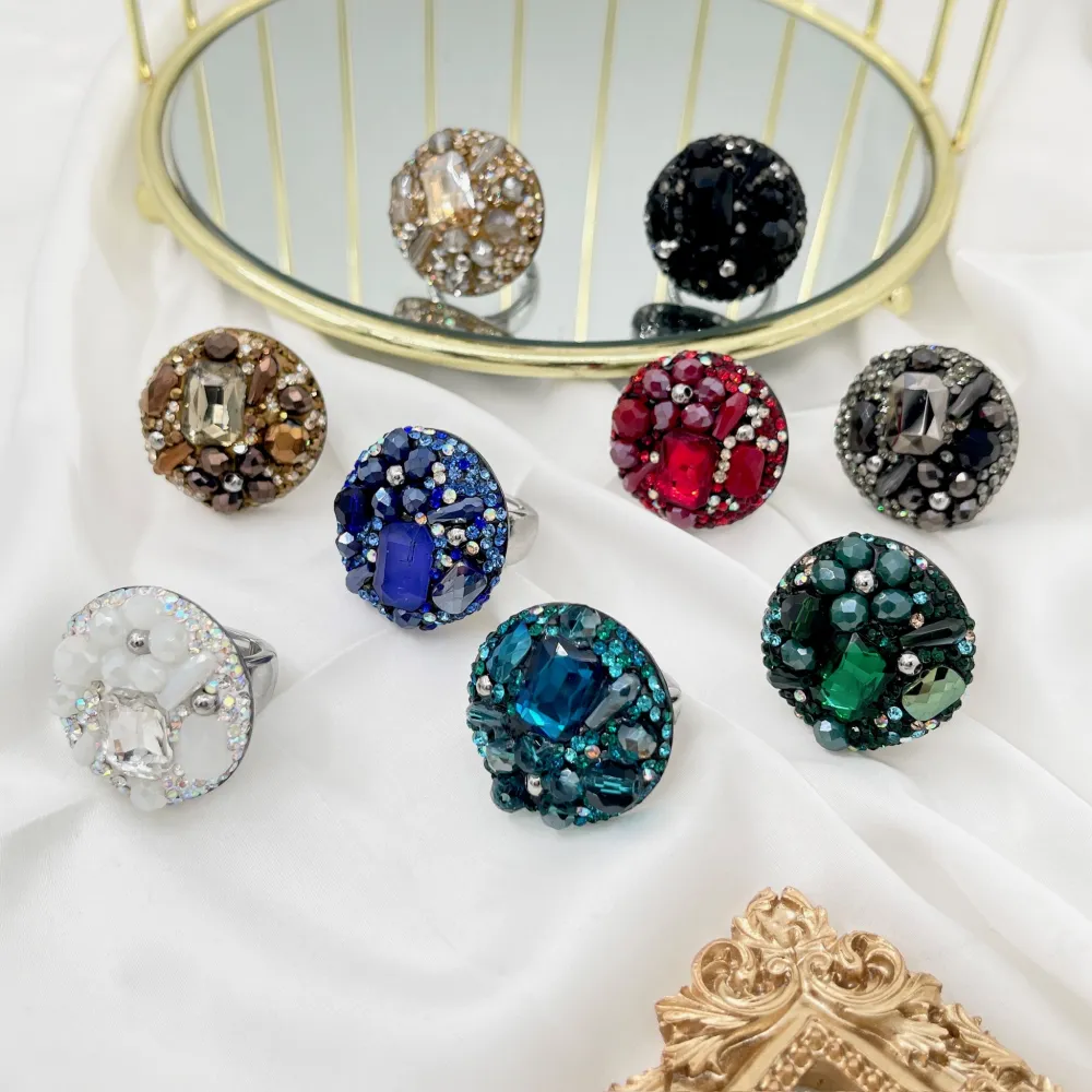 Tondo con Pietrine -Anello Regolabile in Acciaio - AAR-732-341