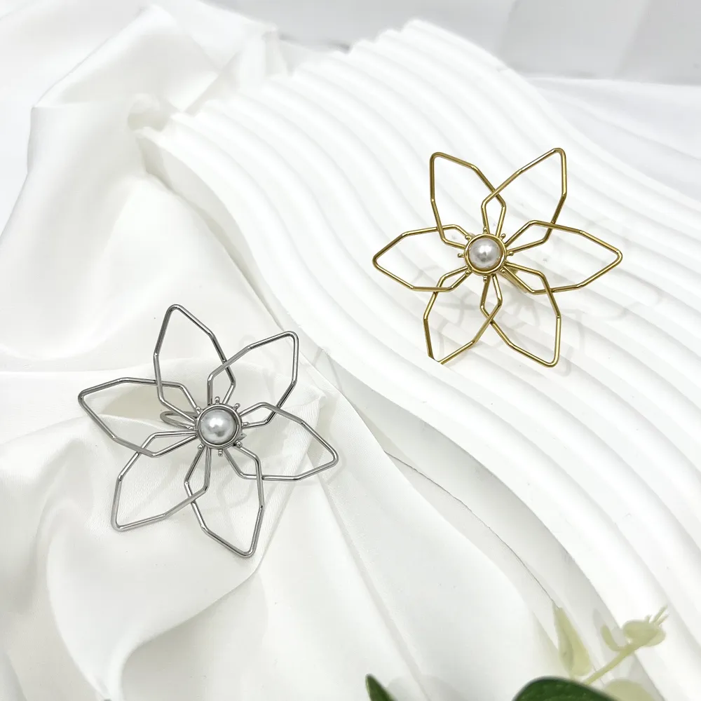 Fiore Grande con Perla-Anello Regolabile in Acciaio - AAR-759-07