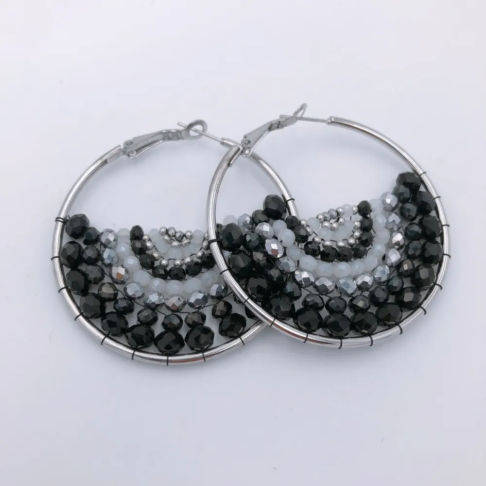 Orecchini in vetro - Acciaio Cerchio con cristallo - Orecchini cristallo