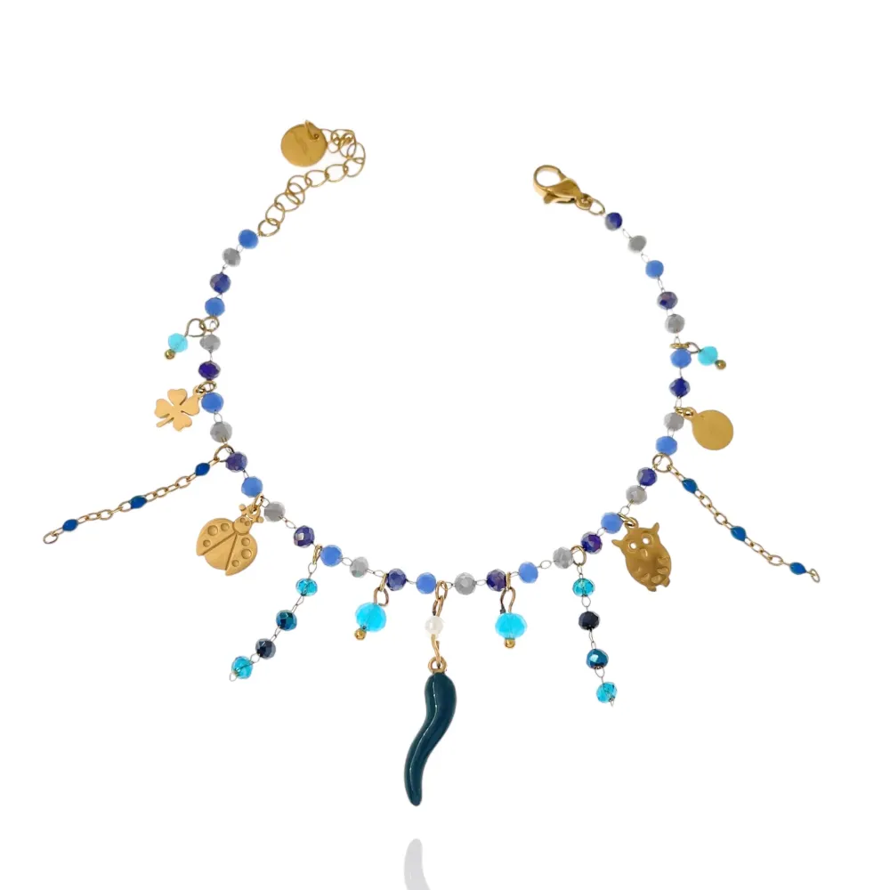 Cornino con Pendenti-Bracciale in Acciaio com Chiusura - BAC-103-AA1181B