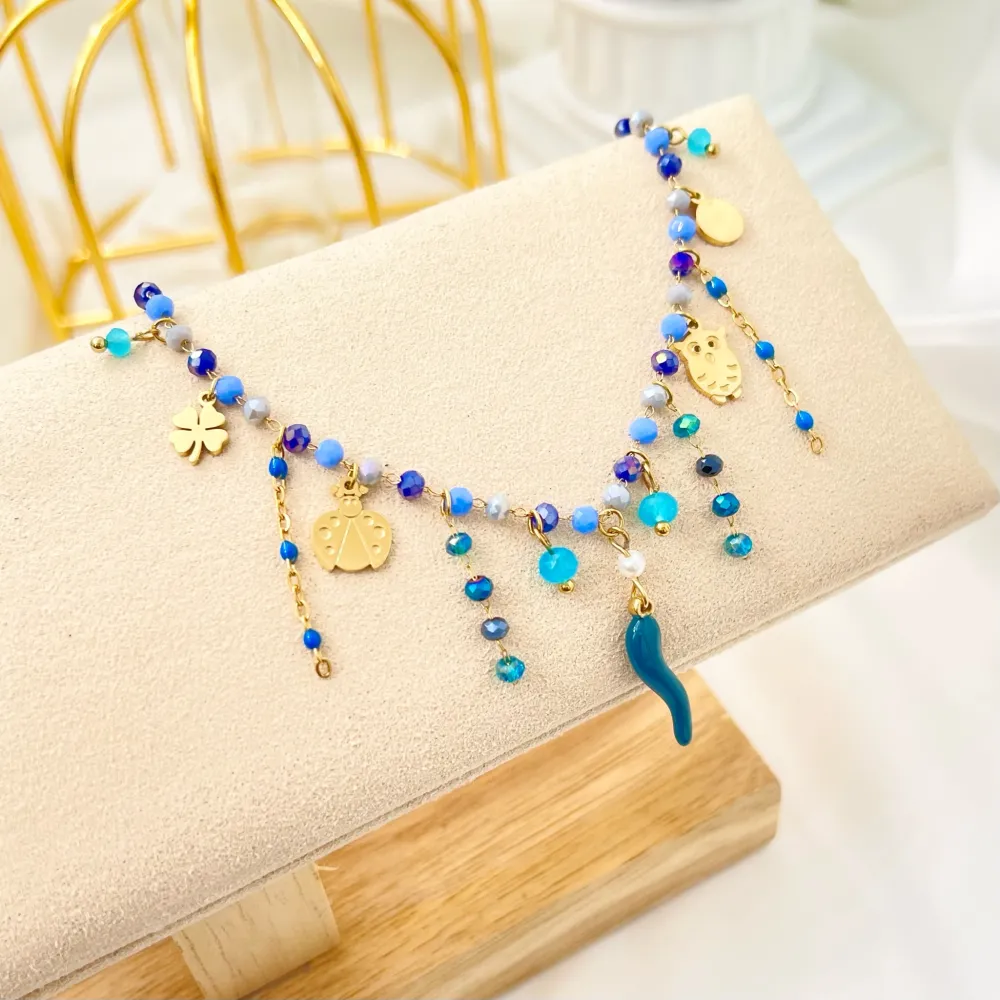 Cornino con Pendenti-Bracciale in Acciaio com Chiusura - BAC-103-AA1181B