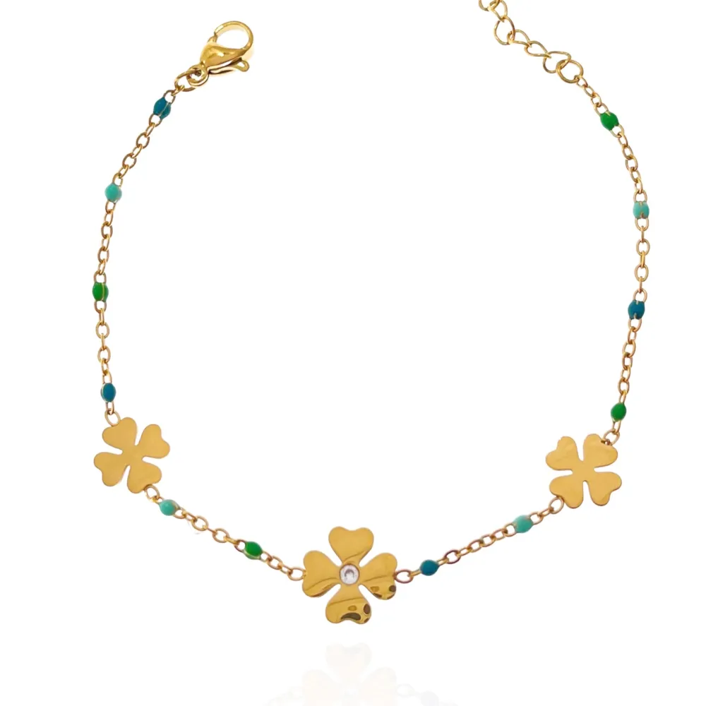 Quadrifoglio-Bracciale Smaltato in Acciaio - BAC-103-AA3446B