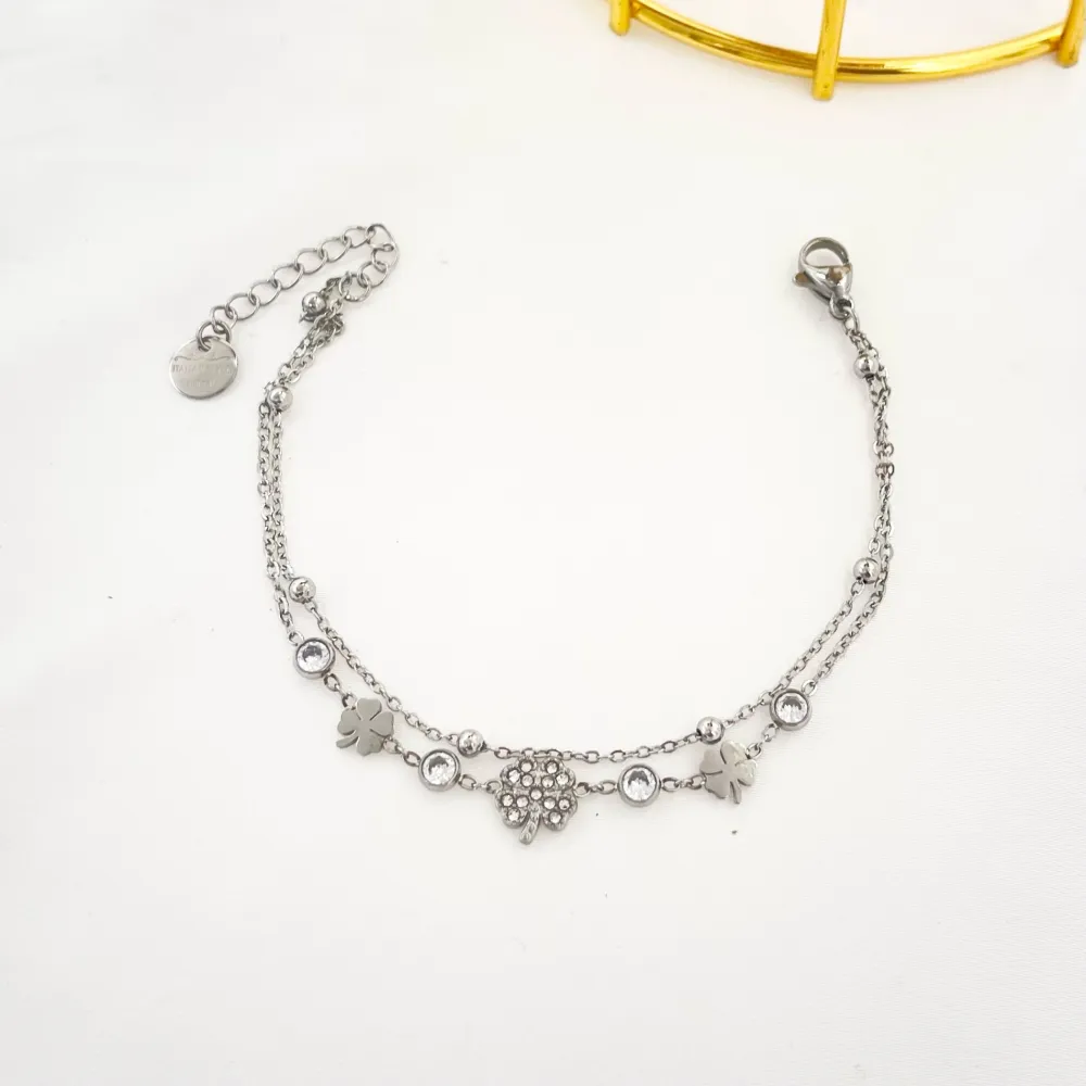 Doppio con Quadrifoglio-Bracciale in Acciaio - BAC-103-AA3459B