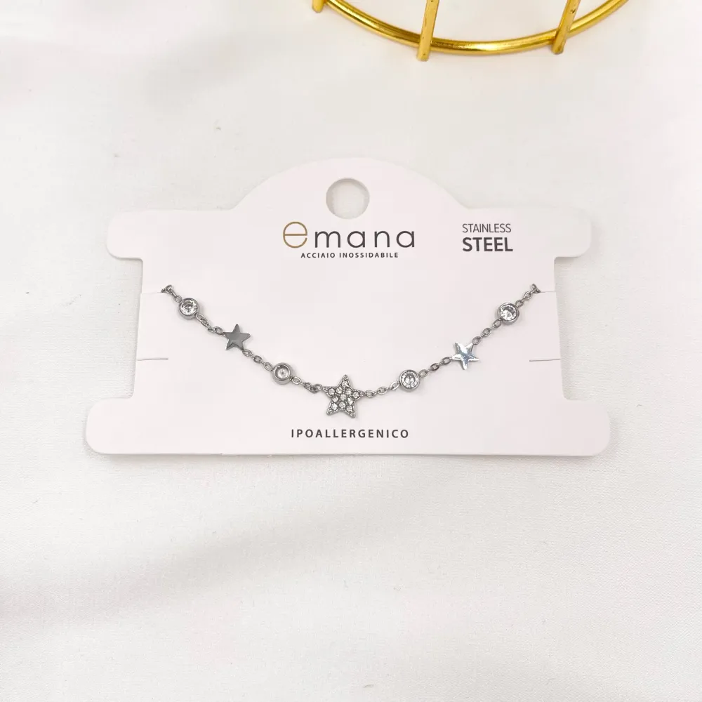 Stella con Punto Luce-Bracciale in Acciaio - BAC-103-AA3479B