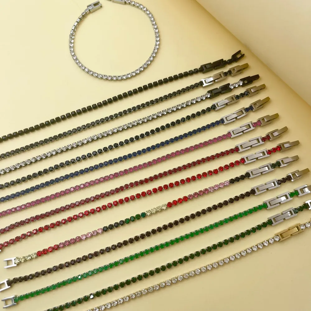 Tenni Acciaio Strass 3mm-Bracciale in Acciaio con Chiusura - BAC-413-040-3mm