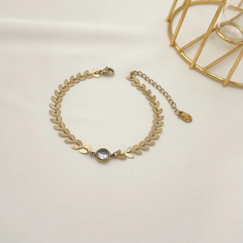 Foglia con Punto Luce-Bracciale in Acciaio - BAC-413-1266