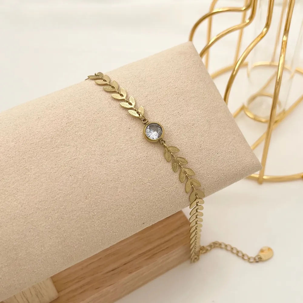 Foglia con Punto Luce-Bracciale in Acciaio - BAC-413-1266