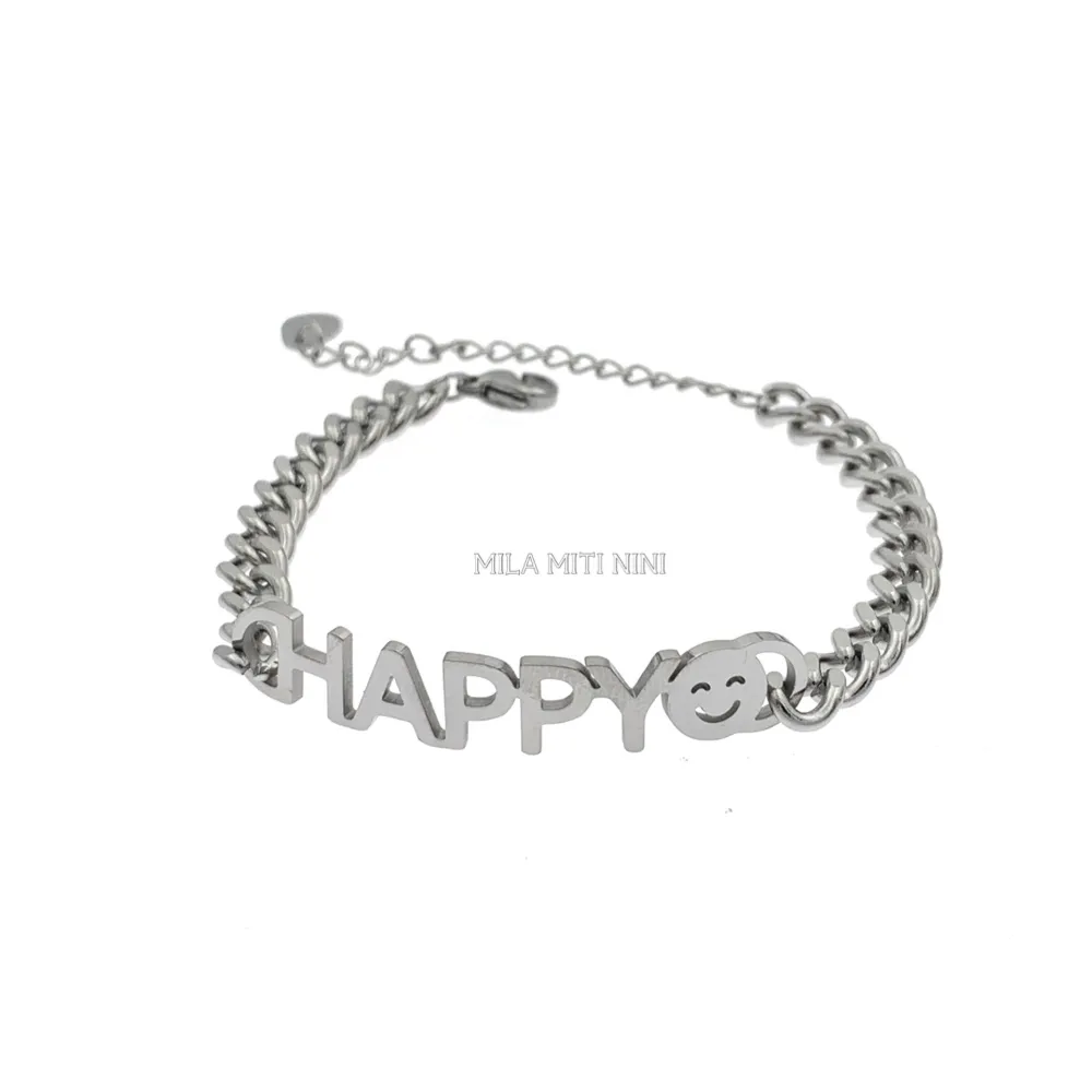 BAC413-1385-Catena 6mm Happy-Bracciale in Acciaio - BAC413-1385