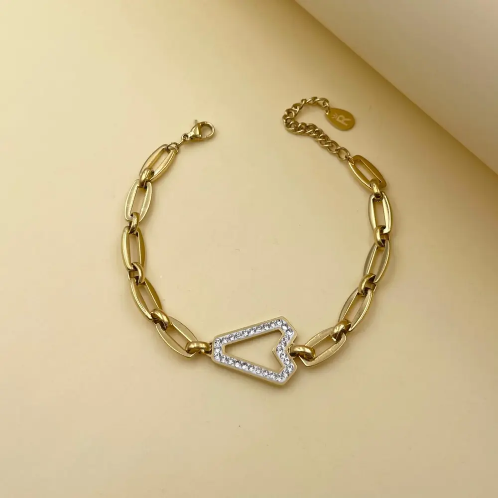 Catena con Cuore V-Bracciale in Acciaio con Chiusura - BAC-413-1746