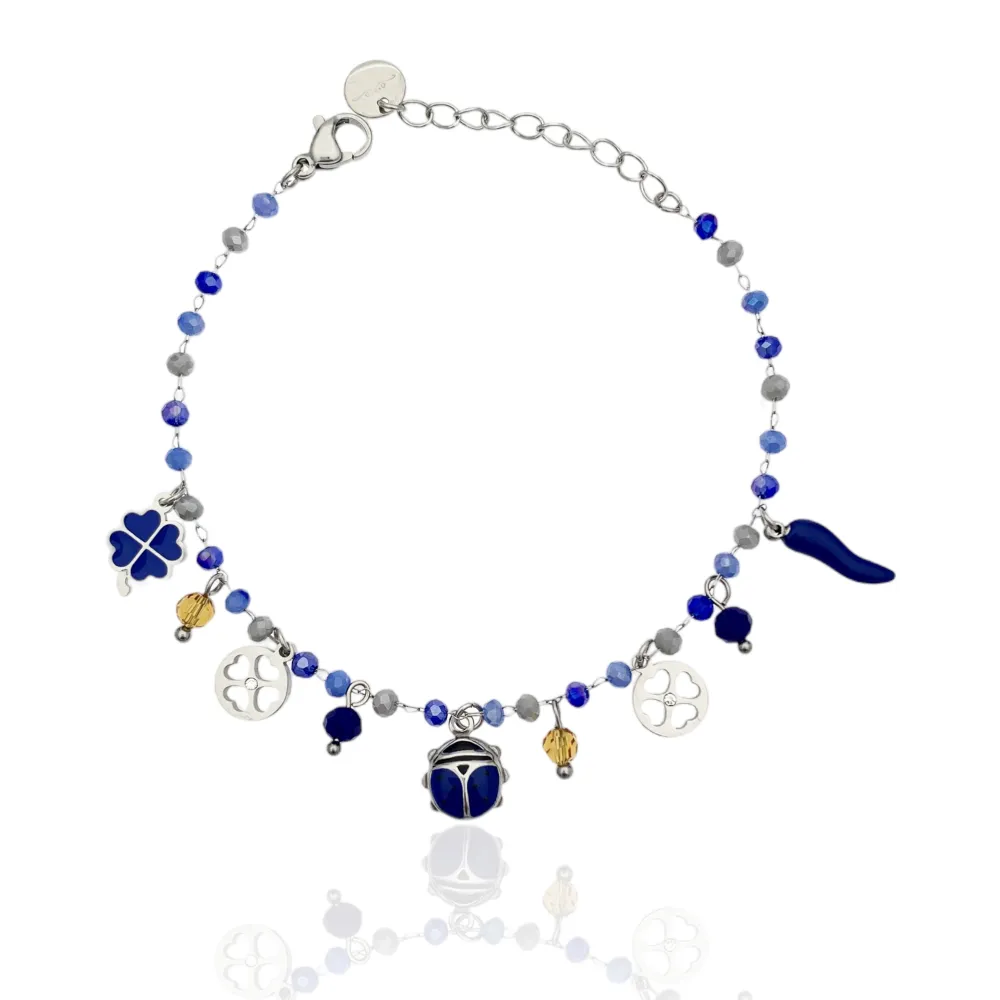 Fortuna Quadrifoglio-Bracciale in Acciaio e Cristalli - BAC-413-AA619BS