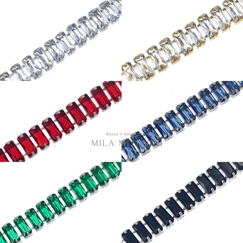 Tennis Rettangolare-Bracciale in Acciaio con Chiusura - BAC-600-B144A