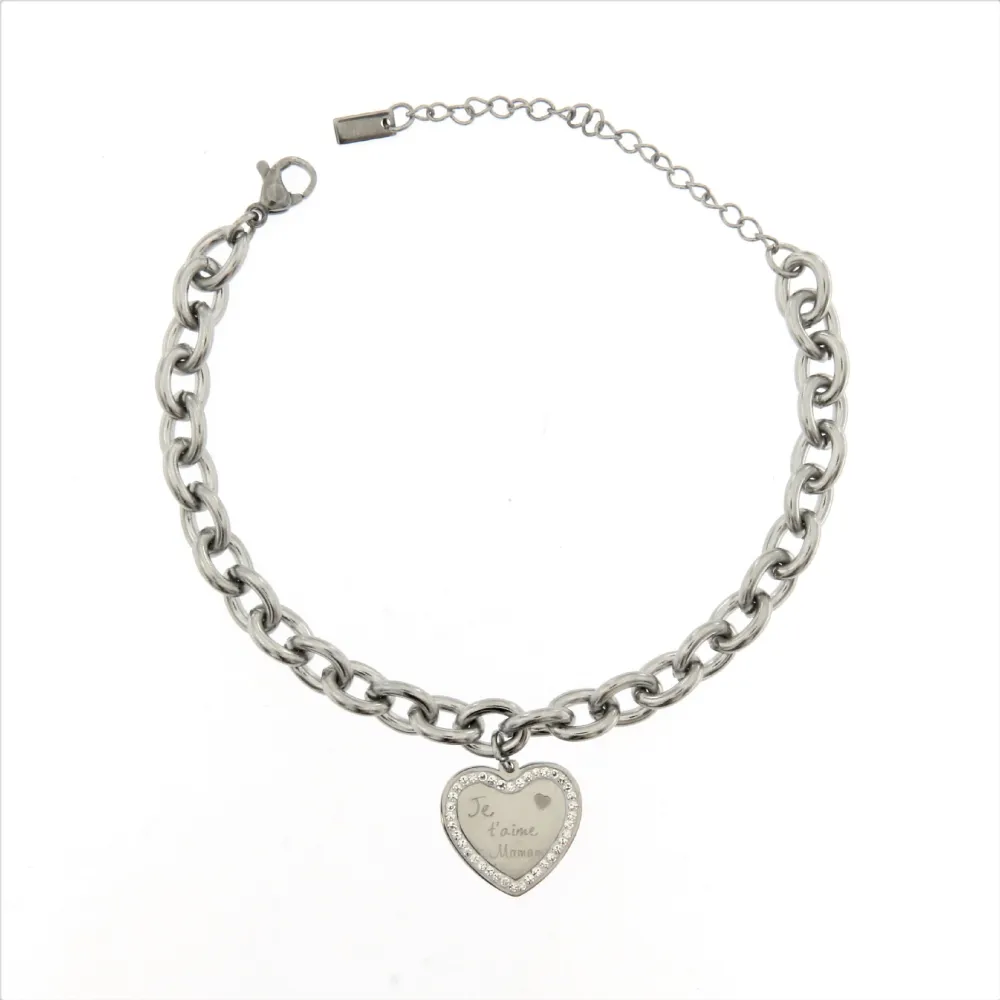 BAC6725-Je t'aime Maman-Bracciale in Acciaio con Chiusura - BAC6725-Je t'aime Maman-Bracciale in Acciaio con Chiusura