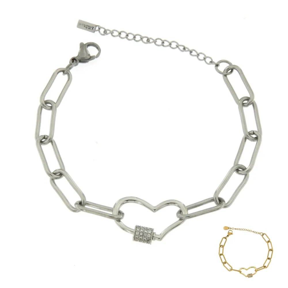BAC7064-Cuore Zirconia-Bracciale in Acciaio - BAC7064-Cuore Zirconia-Bracciale in Acciaio
